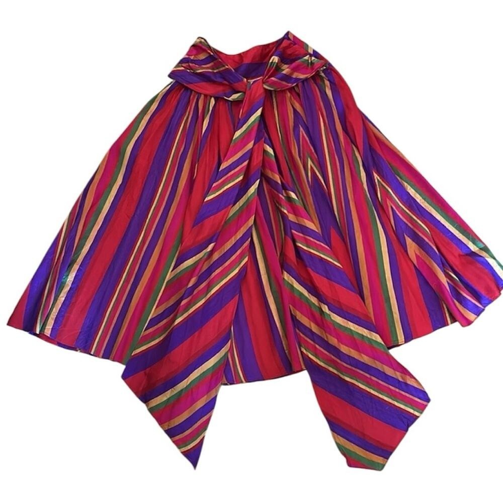 Ralph Lauren Vintage Silk Multicolor Striped Maxi Skirt 8 - Picture 11 of 13